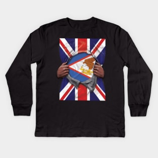 American Samoa Flag Great Britain Flag Ripped - Gift for American Samoan From American Samoa Kids Long Sleeve T-Shirt